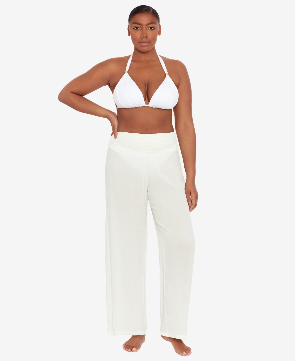 Rayon Smocked Pant - White