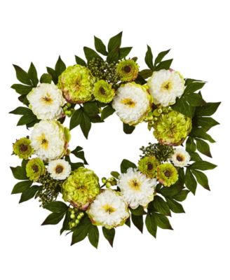 Nearly Natural - 24'' Peony & Mum Wreath