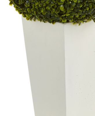 28" Boxwood Topiary Ball Artificial Plant in White Tower Planter