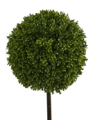 Nearly Natural 3.5' Boxwood Ball Topiary Artificial Tree in White Tower Planter UV Resistant