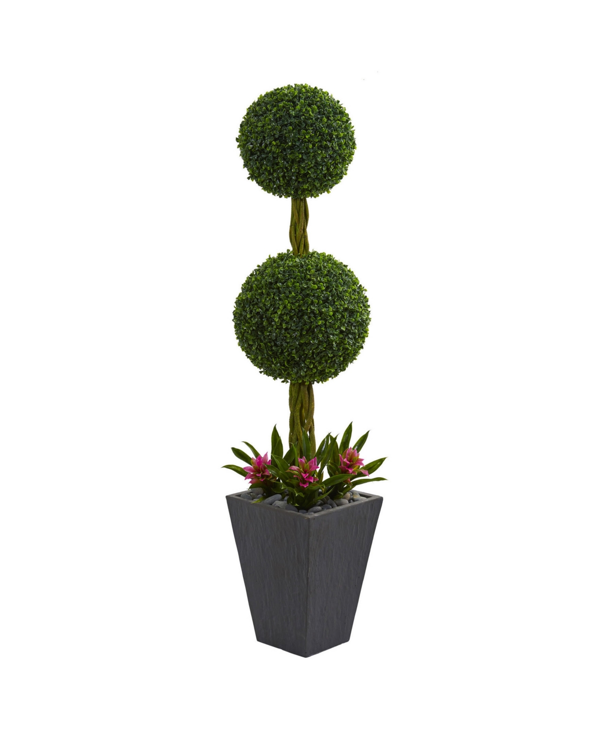 NEARLY NATURAL 5' DOUBLE BOXWOOD BALL TOPIARY ARTIFICIAL TREE IN SLATE PLANTER UV RESISTANT 