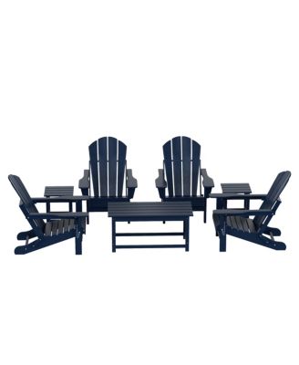 7 Piece Set Outdoor Folding Adirondack Chairs with Coffee Table Side Table