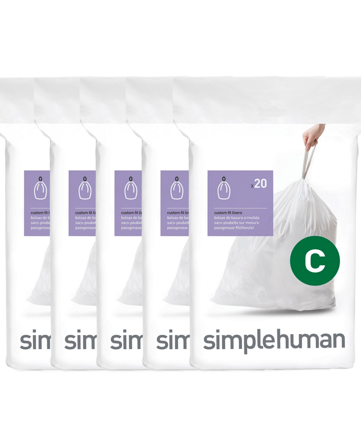 Simplehuman Code C Custom Fit Liners, Pack Of 100 In White