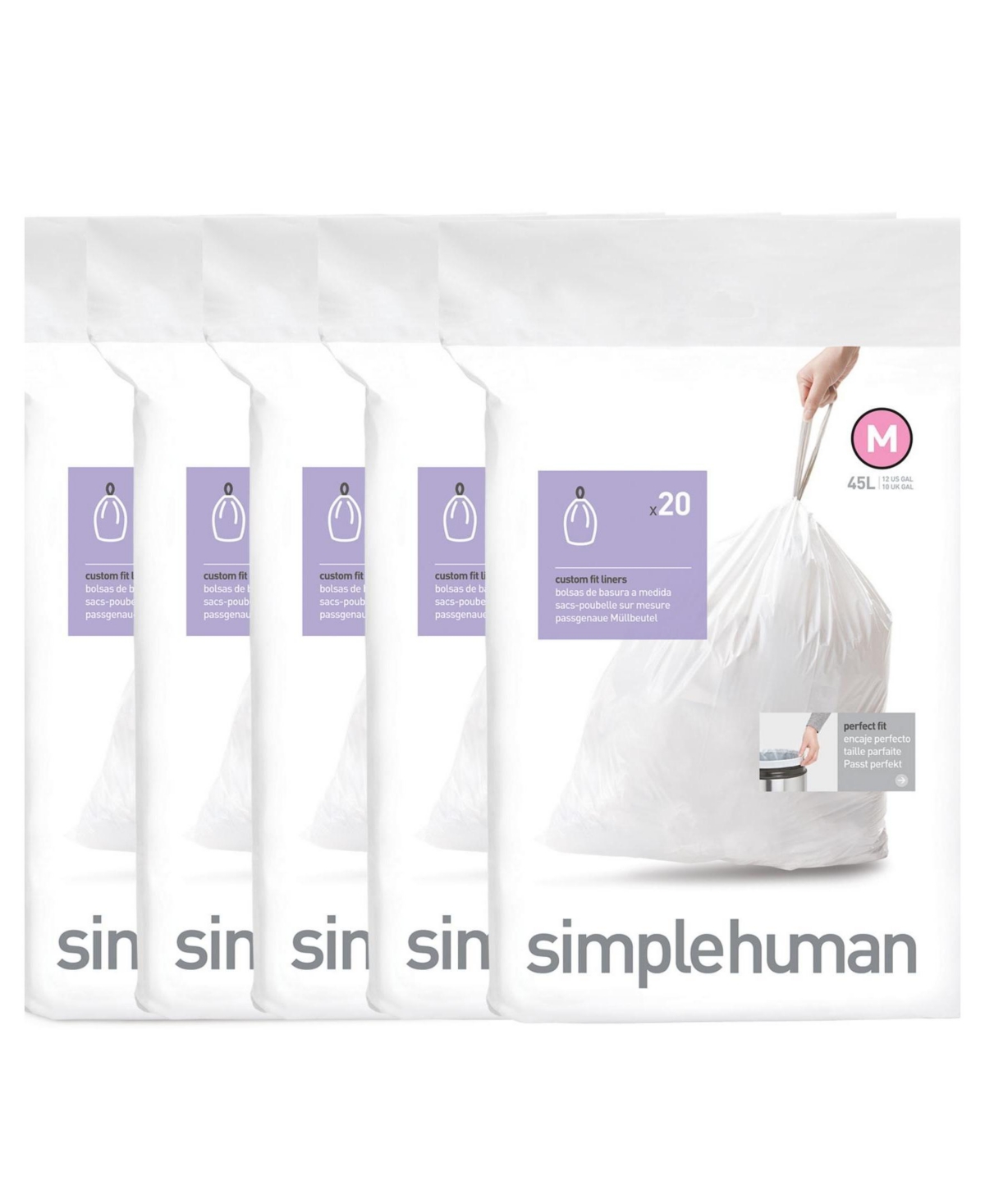 Simplehuman Code M Custom Fit Liners, Pack Of 100 In White