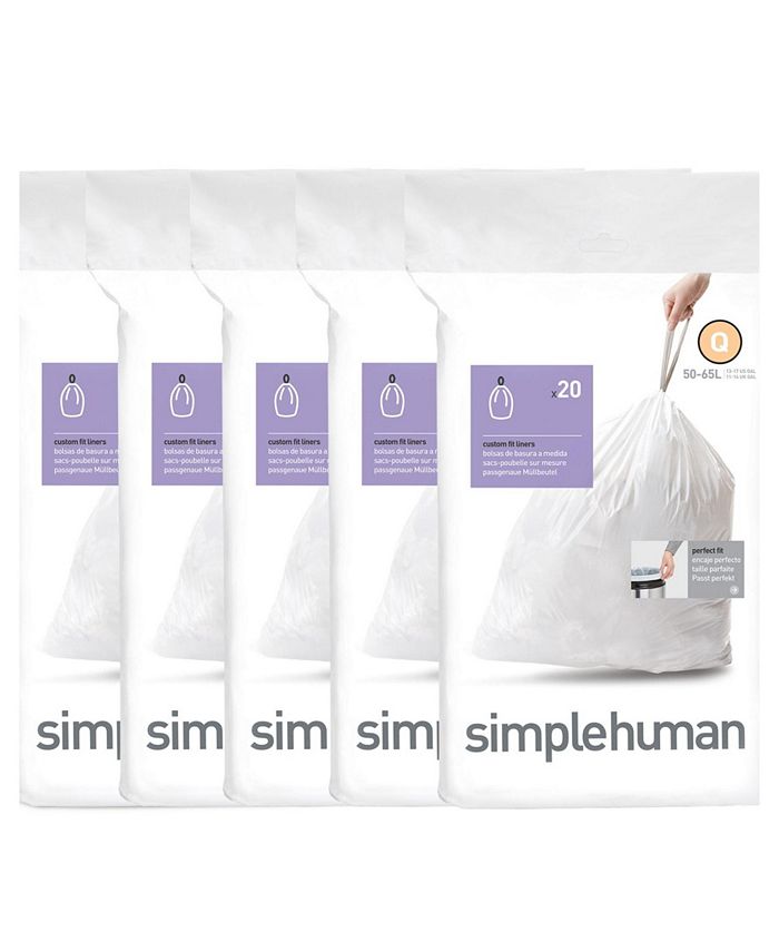 simplehuman Custom Fit Trash Can Liner Q, 50-65 L / 13-17 gal, 50-Count