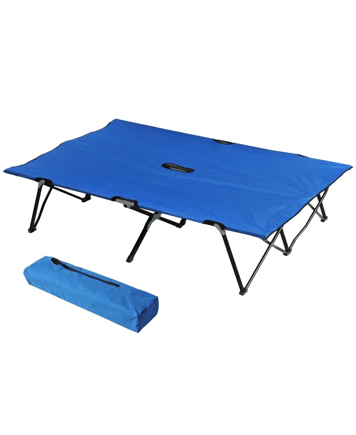 2 Person Folding Camping, Portable Sleeping Cot w/ Carry Bag - Blue