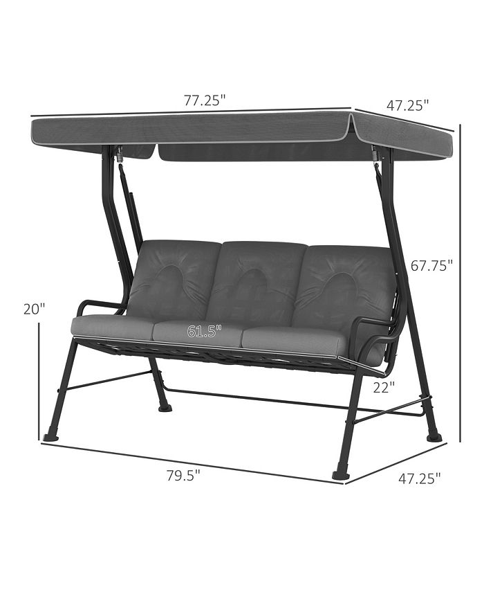 Outsunny 3Seat Patio Swing Chair, Outdoor Canopy Swing with Adjustable