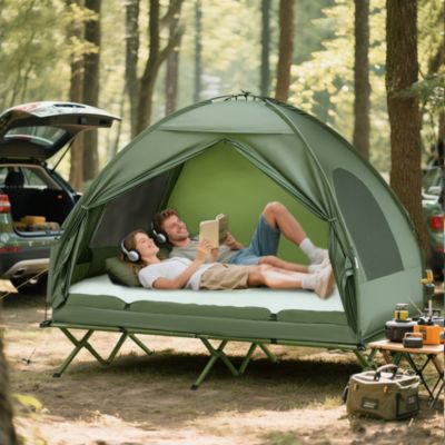 2 Person Foldable Camping Cot with Tent, Bedspread, Air Mattress