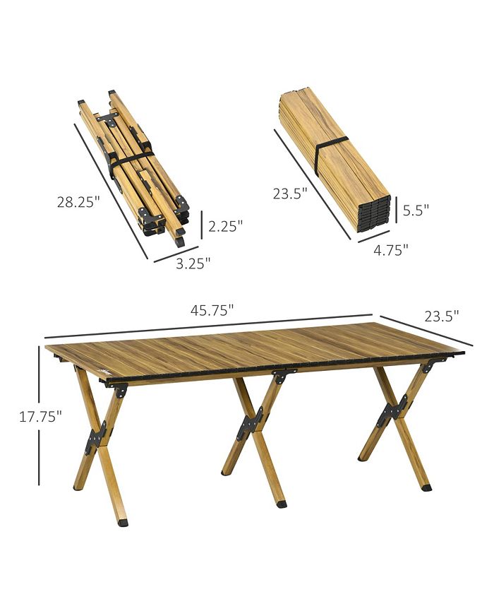 Outsunny 4ft Aluminum Camping Table, Folding RollUp Picnic Table with