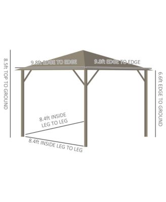 Patio Gazebo 10' x 10', Netting & Curtains, Steel Slat Rain Canopy, Hardtop Roof, Hanging Hooks, Rust Resistant Aluminum Frame for Outdoor, Gardens, Lawns - Coffee Brown