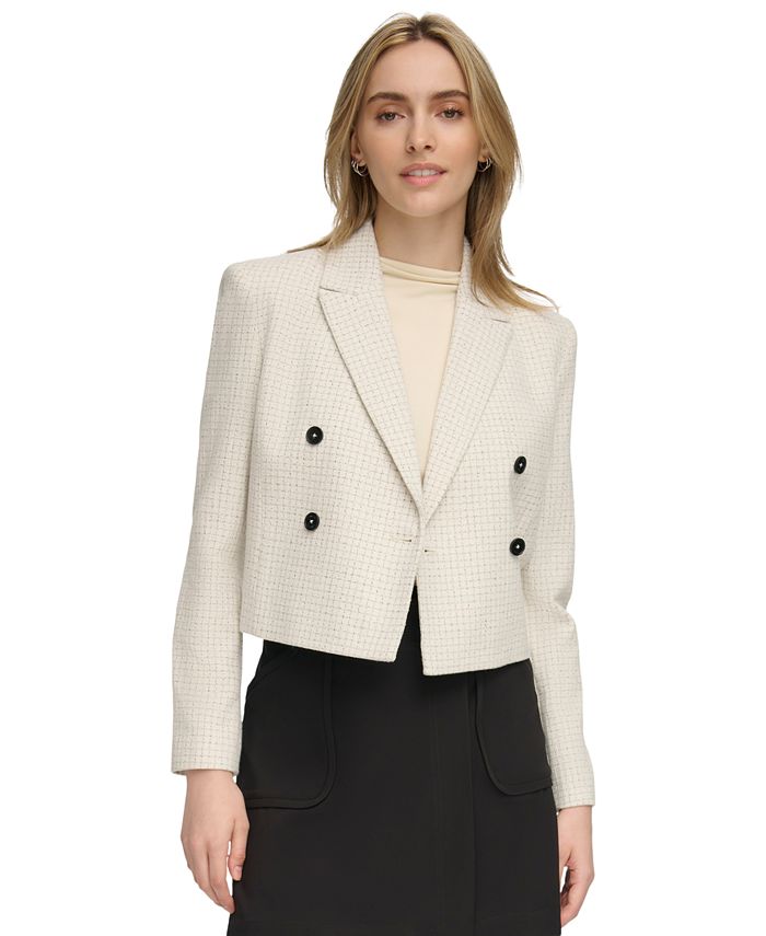 Calvin Klein Women's Double-Breasted Tweed Blazer - Macy's