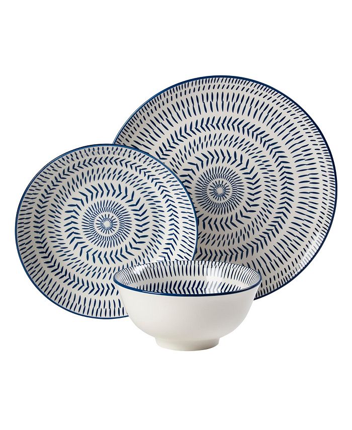 Tabletops Gallery Navy Pad Print 12PC Dinnerware Set, Service for 4