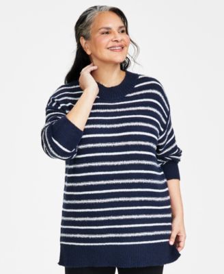 Style & Co - Plus Size Textured Striped Mock-Neck Sweater, Created for Macy's