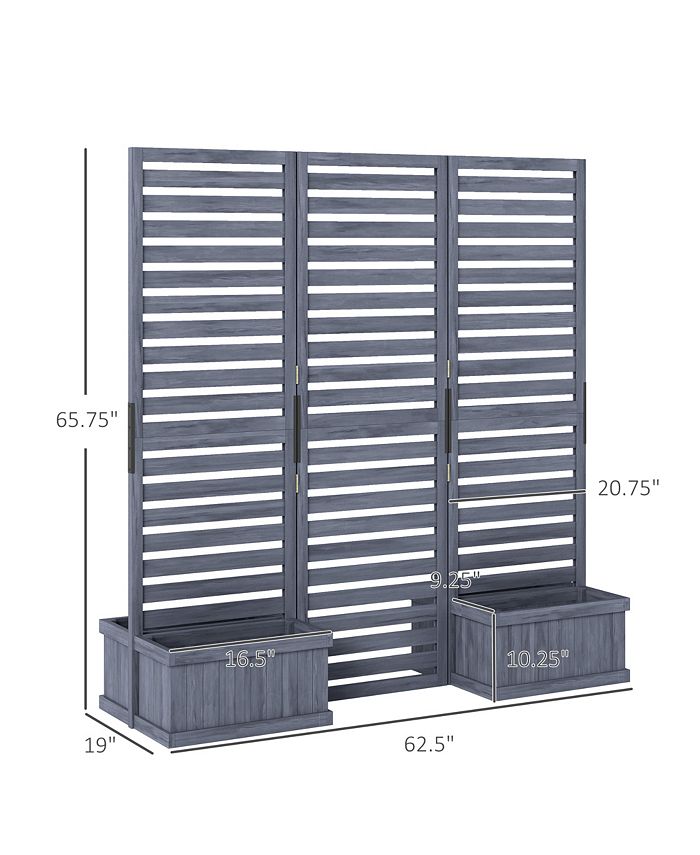 Outsunny Freestanding Outdoor Privacy Screen, 4 SelfDraining Planters