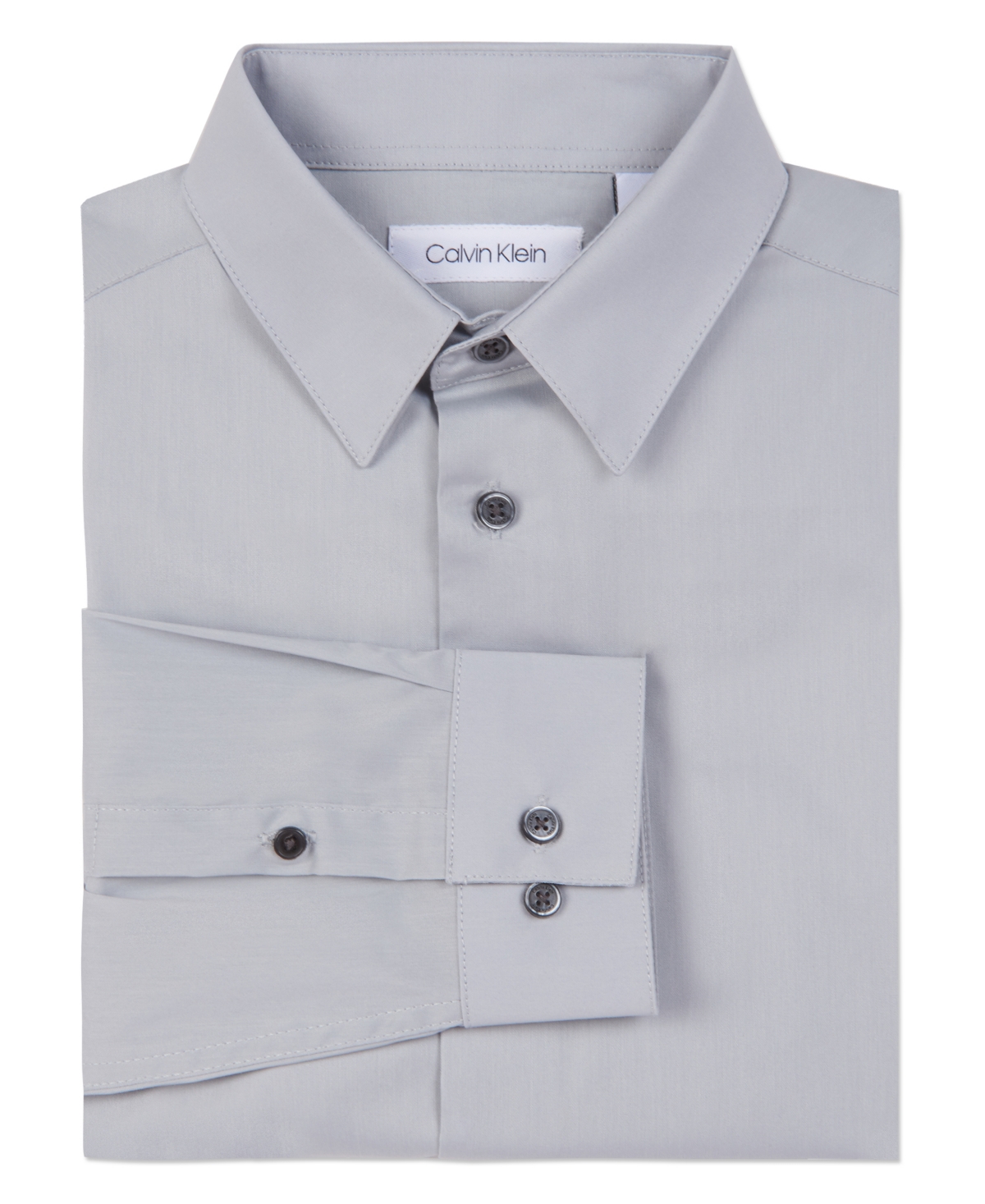 Calvin Klein Big Boys Husky Solid Stretch Poplin Shirt In Silver Metal