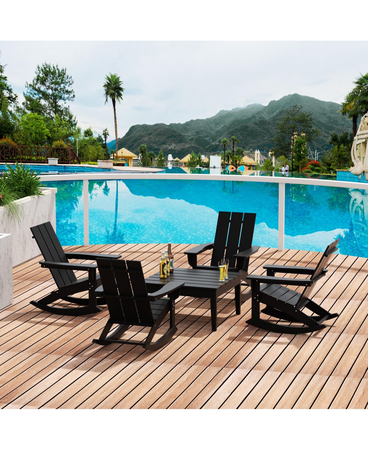 WestinTrends 5-Piece Modern Adirondack Outdoor Rocking Chair with Side Table Set