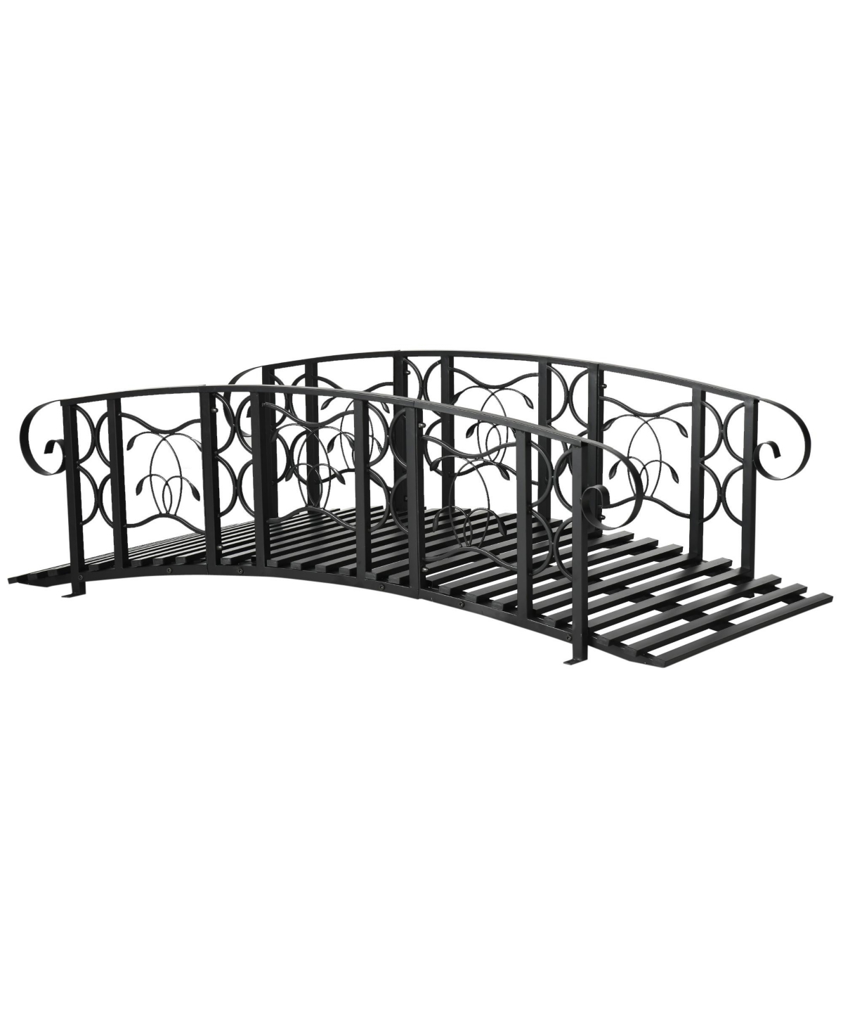 6' Metal Arch Backyard Garden Bridge with 660 lbs. Weight Capacity, Safety Siderails, Vine Motifs, & Easy Assembly for Backyard Creek, Stream
