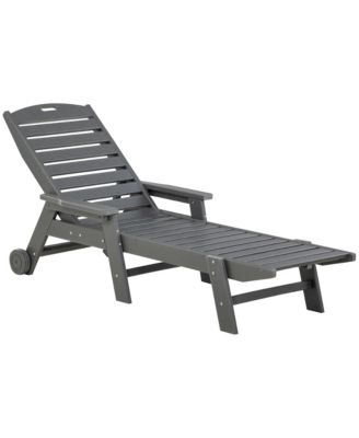 Outdoor Chaise Lounge Chair, Waterproof Pool Furniture with Reclining Adjustable Backrest & Wheels for Beach, Tanning, Poolside, Patio, Light Gray
