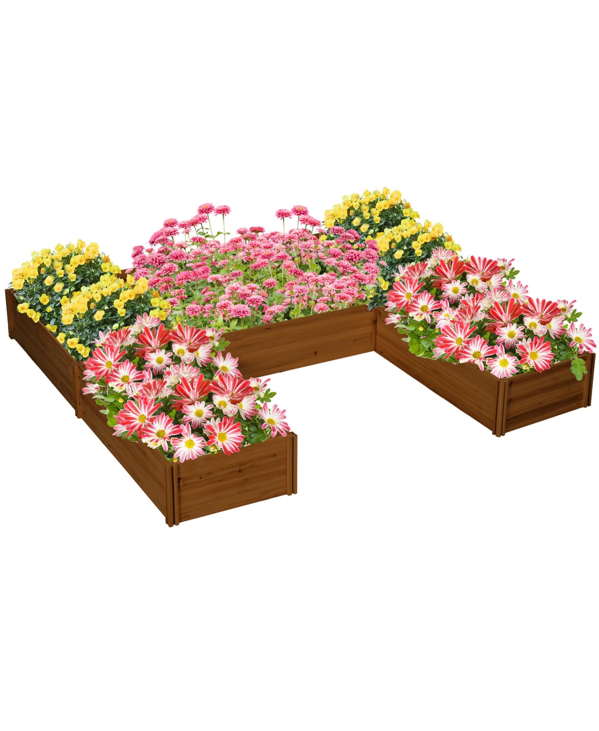 Raised Garden Bed Set of 5 Diy Large Wooden Planters Box, - Brown