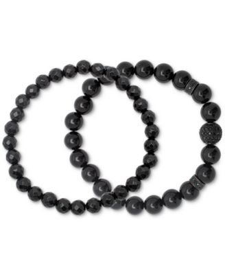 Macy's - 2-Pc. Set Black Onyx Small & Large Bead Stretch Bracelets