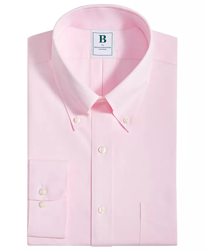 Men’s Regular Fit Non-Iron Polo Button-Down Collar Solid Pinpoint Dress Shirt - thumbnail 4