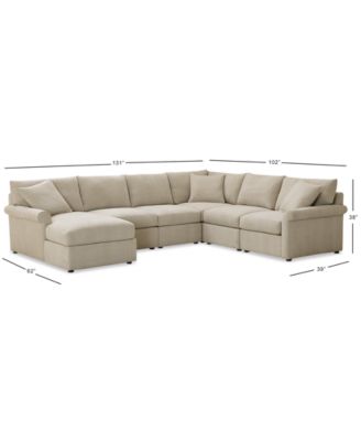 CLOSEOUT! Wrenley 131" 6-Pc. Fabric Modular Sectional Chaise Sofa, Created for Macy's