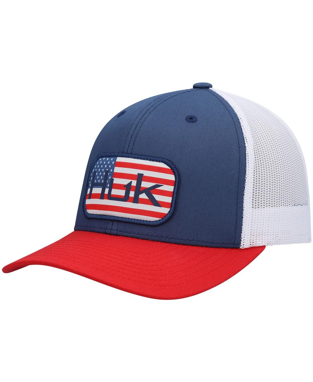 Men's Huk Blue Americana Color Block Trucker Snapback Hat - Blue