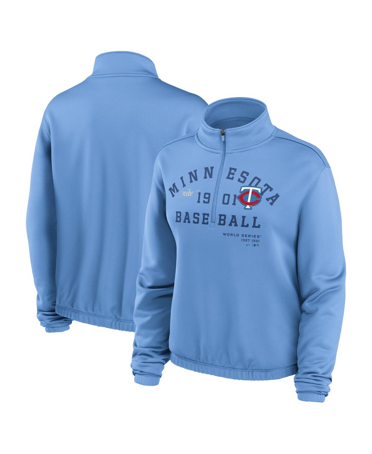 Shop Nike Women's  Light Blue Minnesota Twins Rewind Splice Half-zip Sweatshirt