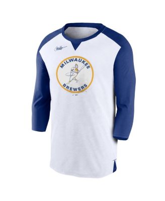 Men's White, Royal Milwaukee Brewers Rewind 3/4-Sleeve T-shirt