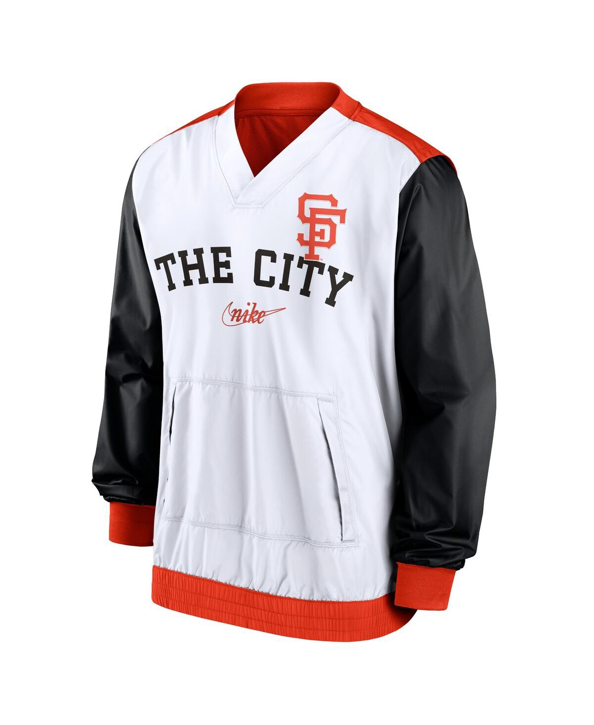 Shop Nike Men's  White, Orange San Francisco Giants Rewind Warmup V-neck Pullover Jacket In White,orange