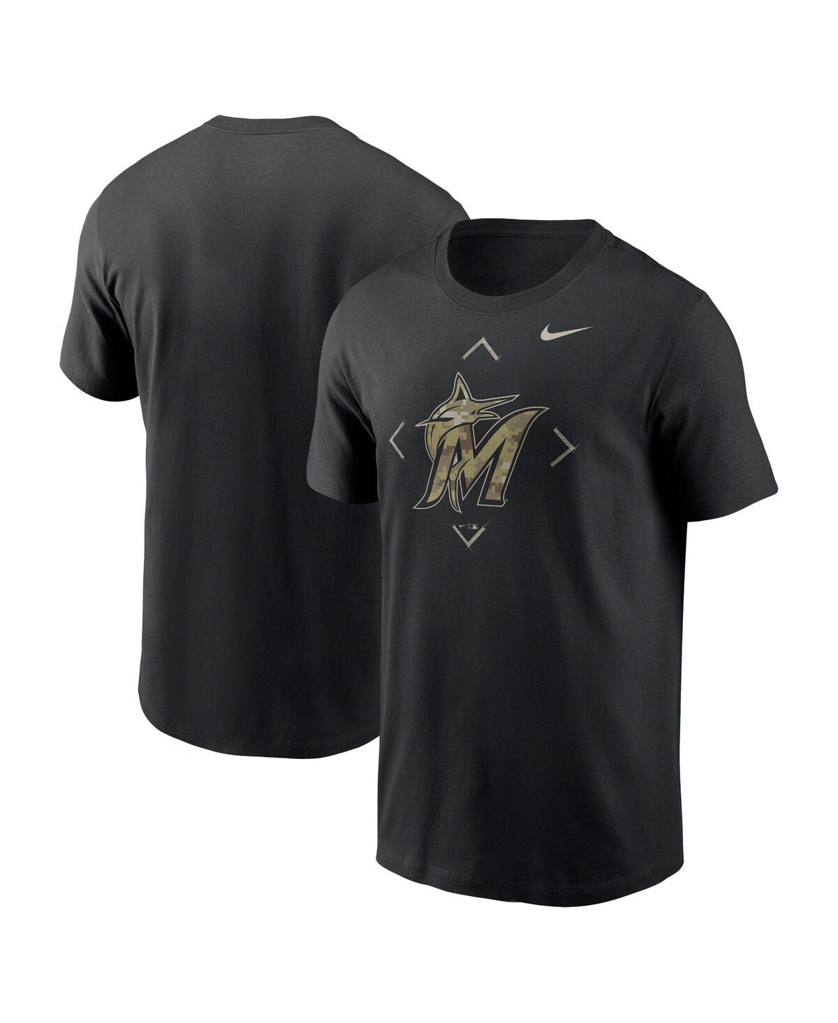 Shop Nike Men's  Black Miami Marlins Camo Logo T-shirt