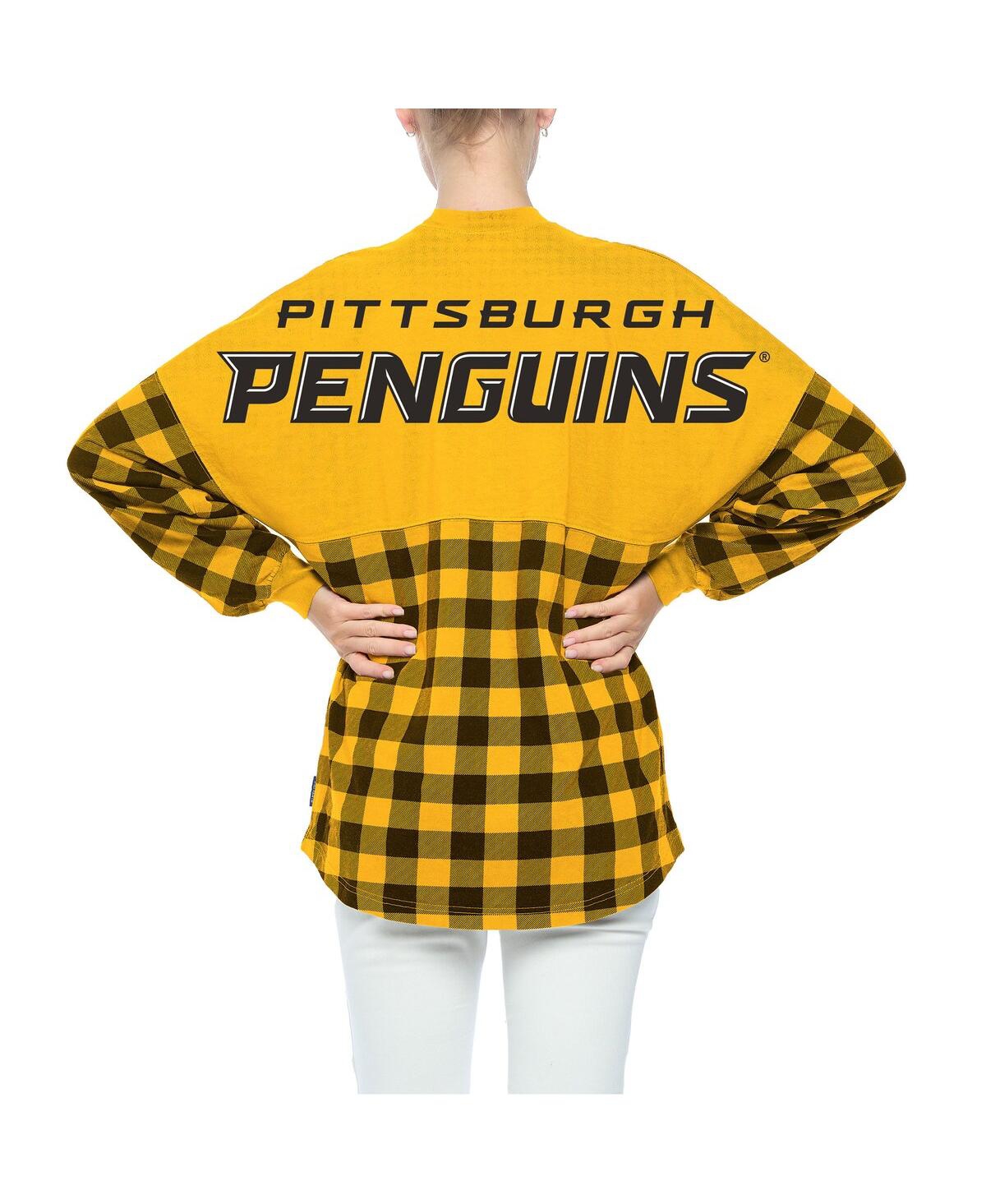 Shop Fanatics Women's  Gold Pittsburgh Penguins Buffalo Check Long Sleeve T-shirt