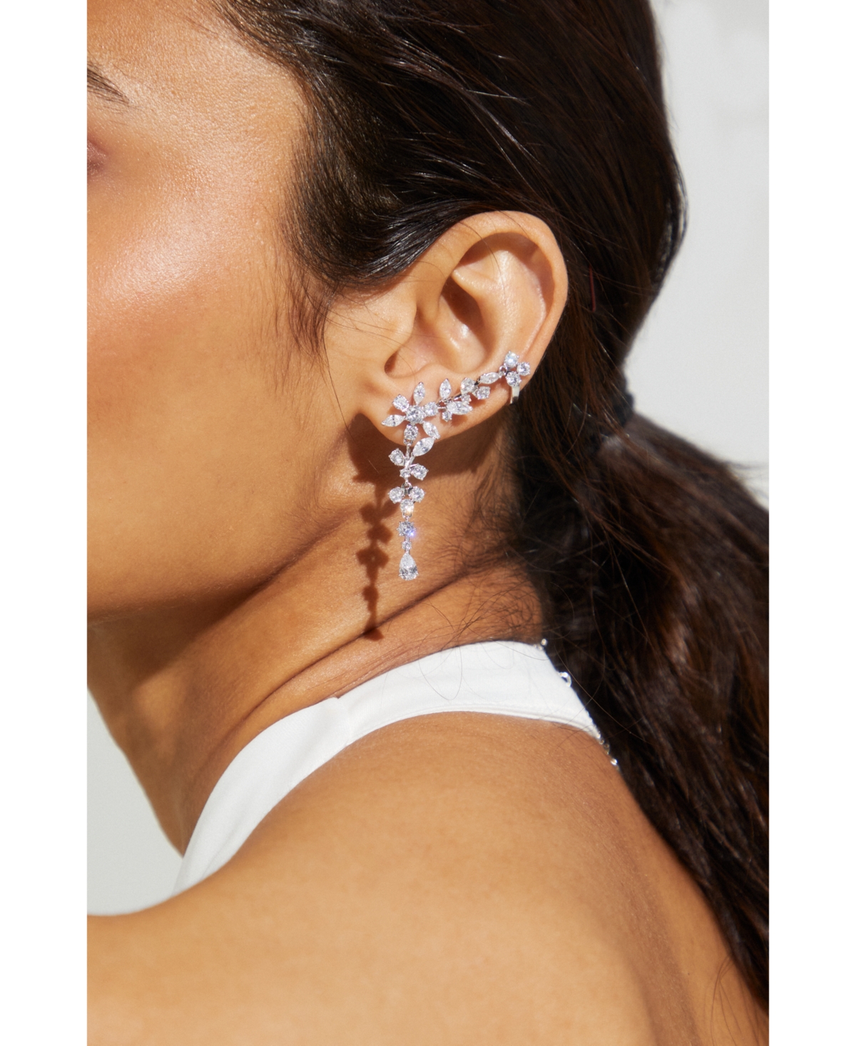 Eliot Danori Silver Tone Cubic Zirconia Flower Climber Drop Earrings Created for Macy s Rhodium Smart Closet