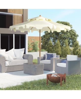 9' Patio Umbrella with Push Button Tilt and Crank, Double Top Ruffled Outdoor Market Table Umbrella with 8 Ribs, for Garden, Deck, Pool, Cream White