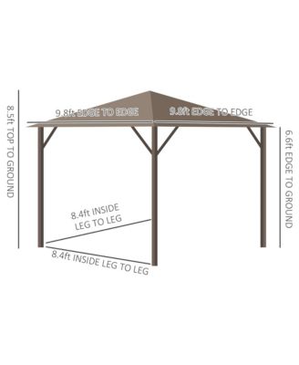 Patio Gazebo 10' x 10', Netting & Curtains, Steel Slat Rain Canopy, Hardtop Roof, Hanging Hooks, Rust Resistant Aluminum Frame for Outdoor, Gardens, Lawns - Light Brown