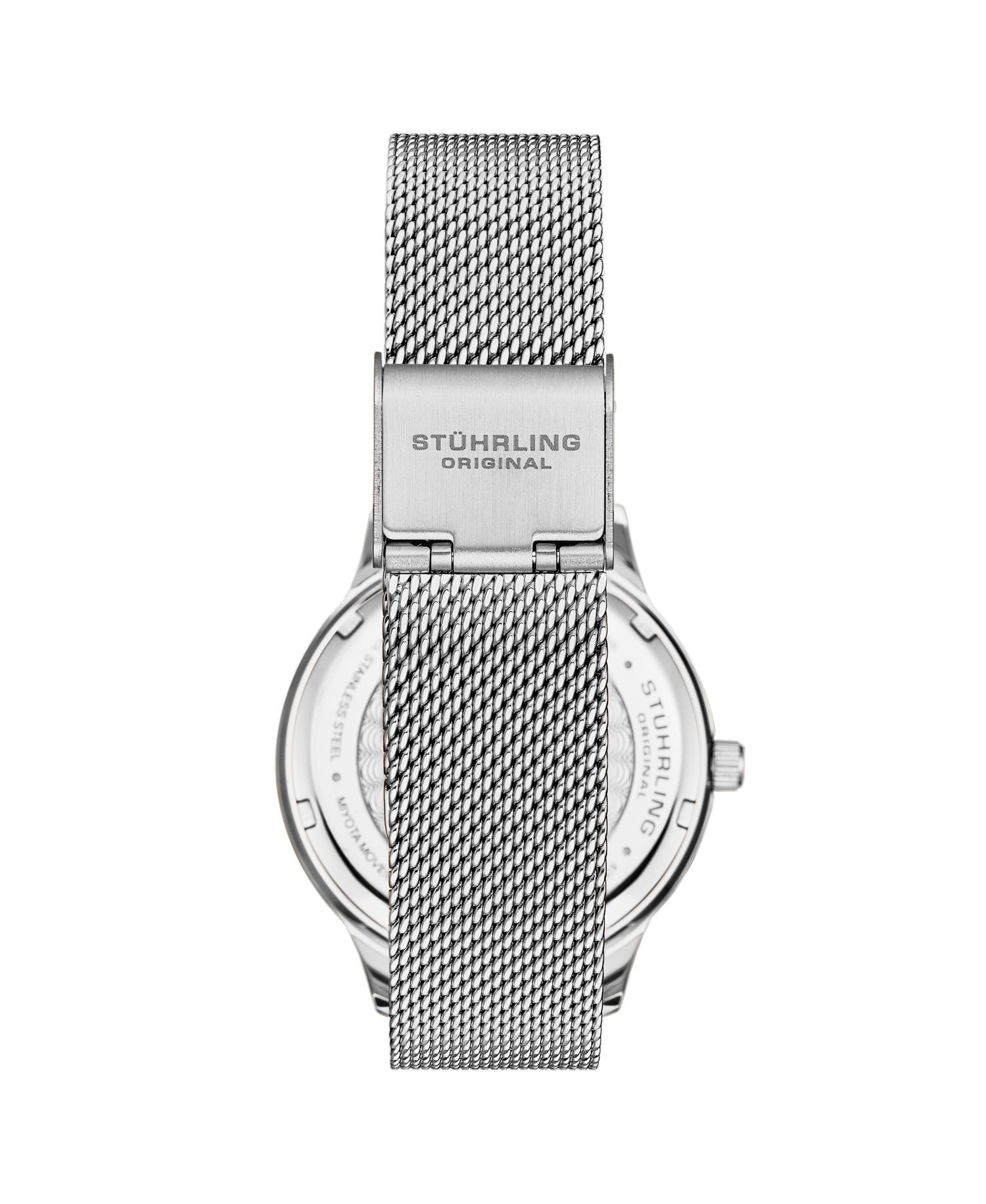 Women's Quartz Crystal Studded Silver Case and Silver Mesh Bracelet, Silver Hands and Markers Watch