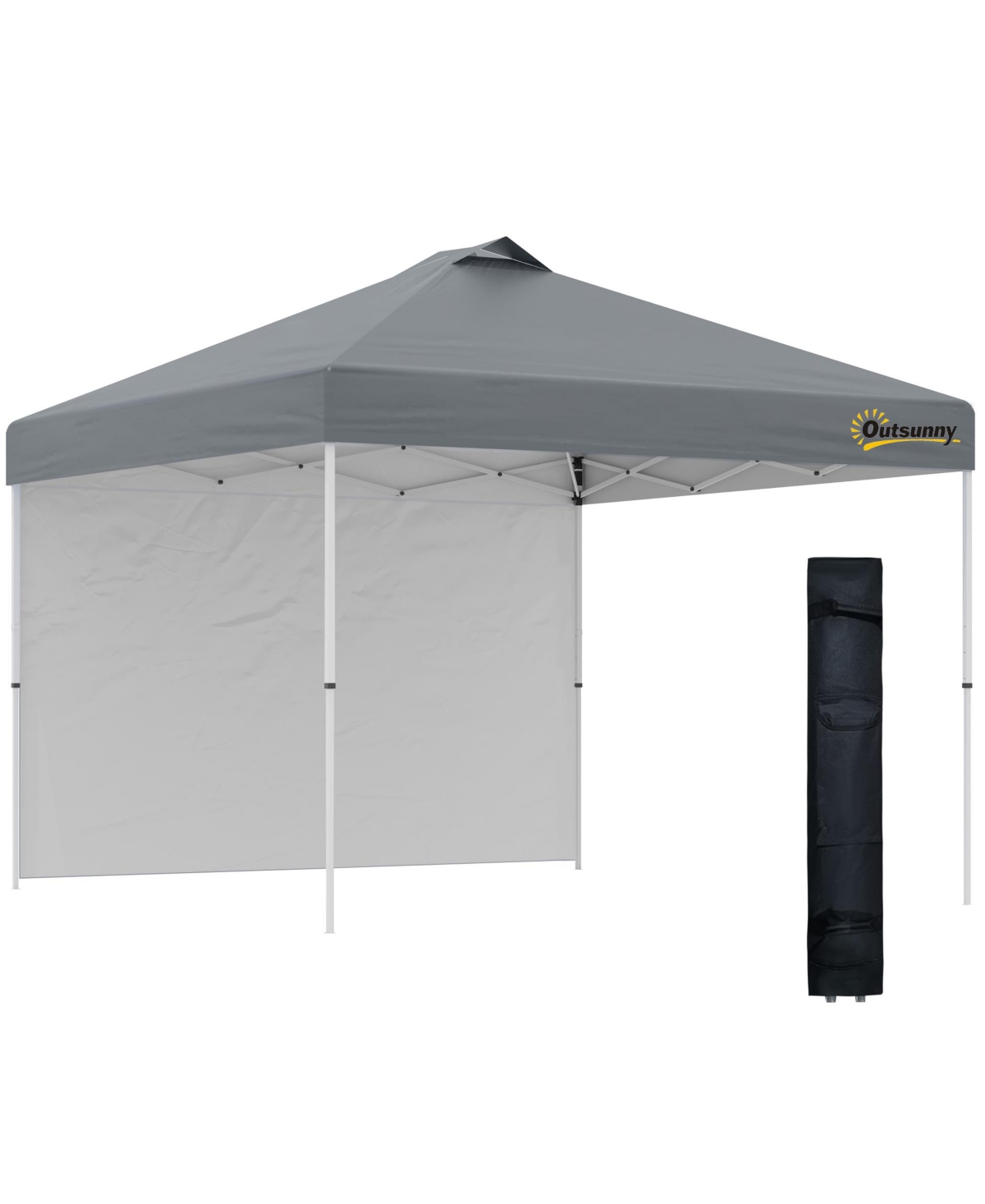 10' Pop-Up Canopy Party Tent with 1 Sidewall, Rolling Carry Bag on Wheels, Adjustable Height, Folding Outdoor Shelter, Grey - Grey