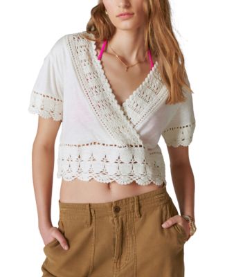 Lucky Brand - Women's V-Neck Crocheted Crop Top
