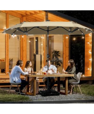 10' Double-Sided Patio Umbrella with Solar Lights and Sandbag Base, Outdoor Table Umbrella with Push Button Tilt, Crank, 2 Vent for Garden, Deck, Pool, Coffee