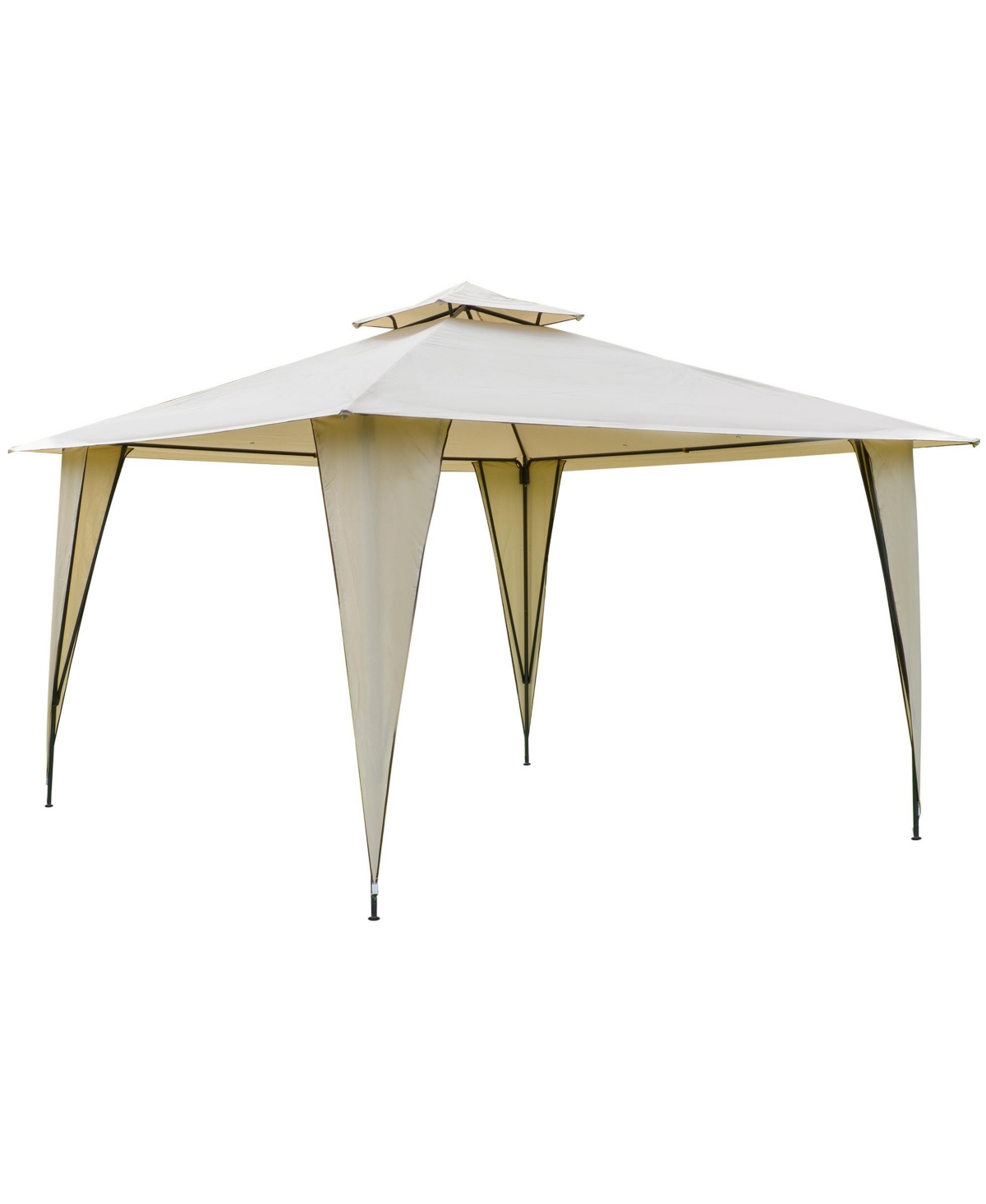 11' x 11' Outdoor Canopy Tent Party Gazebo with Double-Tier Roof, Steel Frame, Included Ground Stakes, Beige - Beige