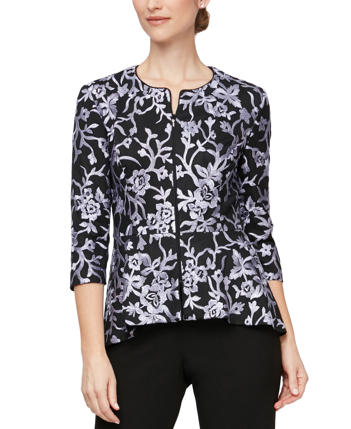 ALEX EVENINGS EMBROIDERED FLORAL JACKET