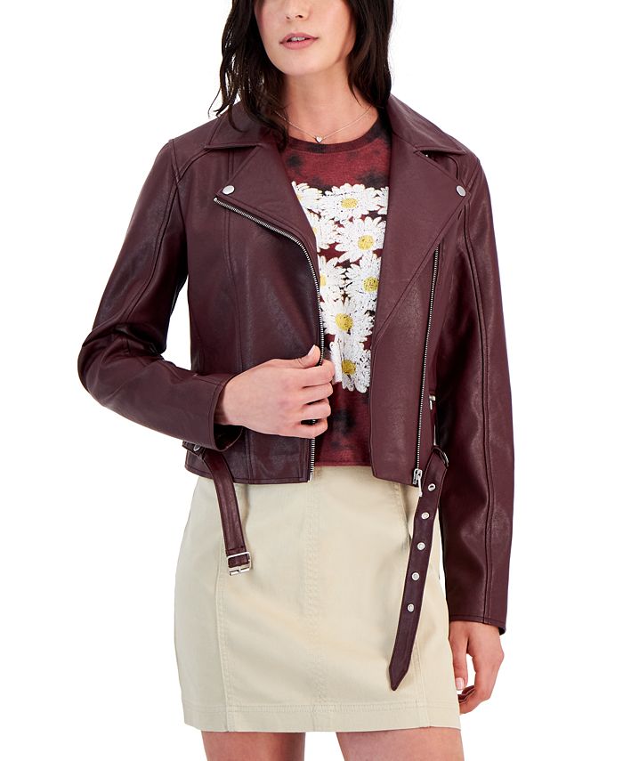 CoffeeShop Juniors Faux Leather Long Sleeve Moto Jacket Created