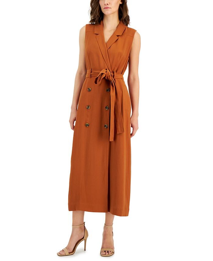 Anne Klein Women's Sleeveless Double-Breasted Trench Maxi Dress - Macy's