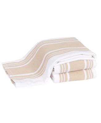 All-Clad Stripe Dual Sided Woven Kitchen Towel, Set of 3 - Almond