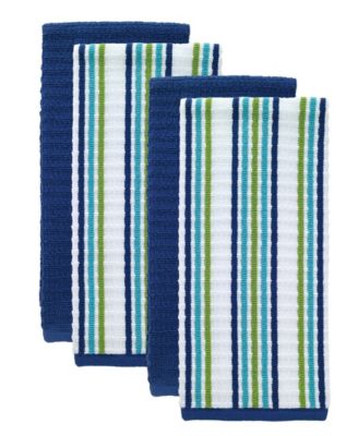 Solid and Stripe Waffle Kitchen Towel, Set of 4