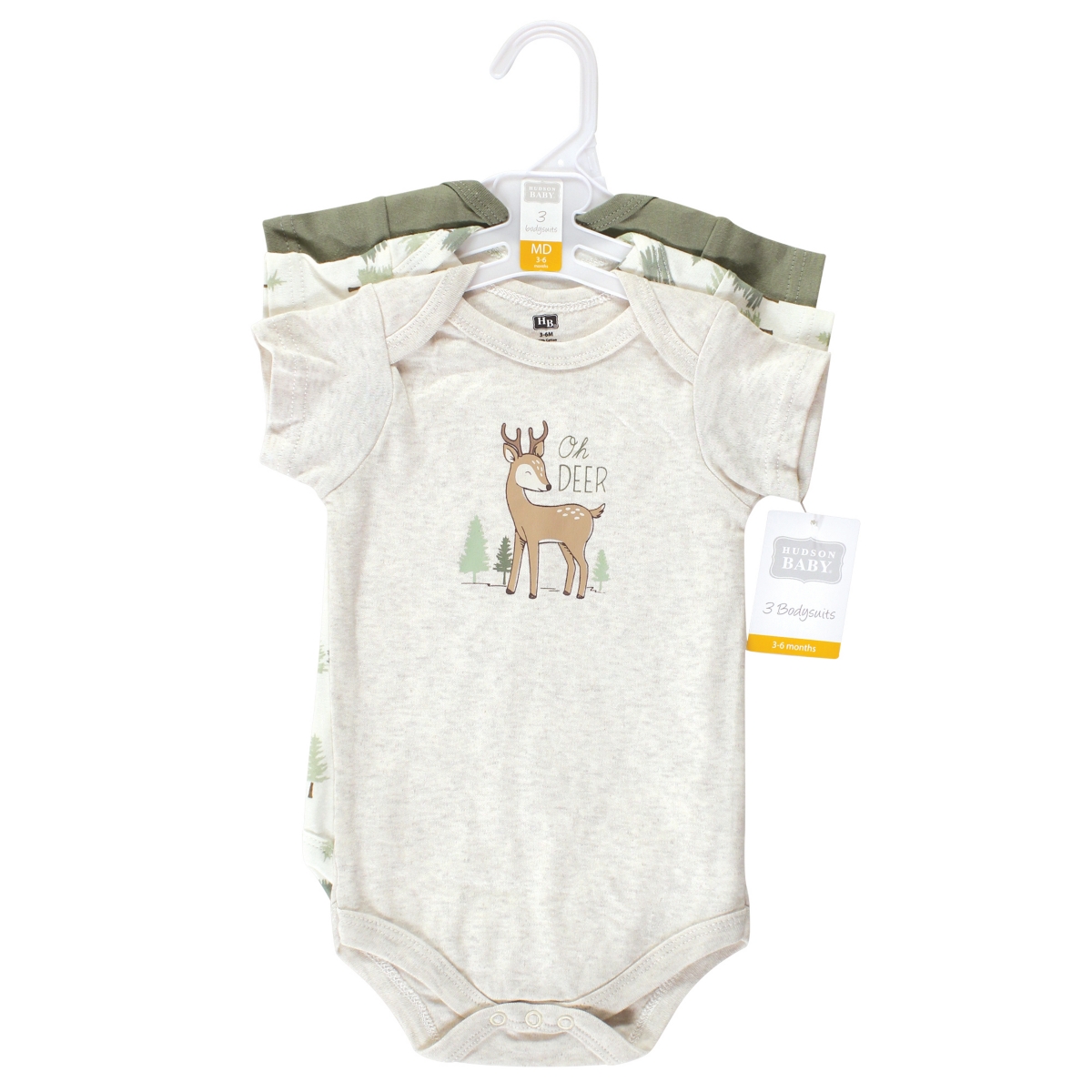 Hudson Baby Baby Boys Unisex Baby Cotton Bodysuits, Forest Deer 3-Pack - Forest deer 3-pack