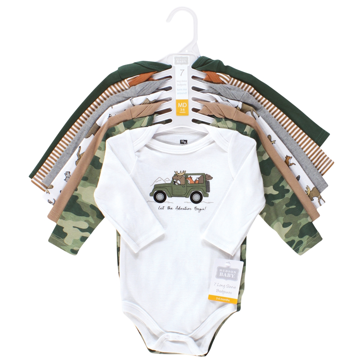 Hudson Baby Baby Boys Cotton Long-Sleeve Bodysuits, Animal Adventure 7-Pack - Animal adventure 7-pack