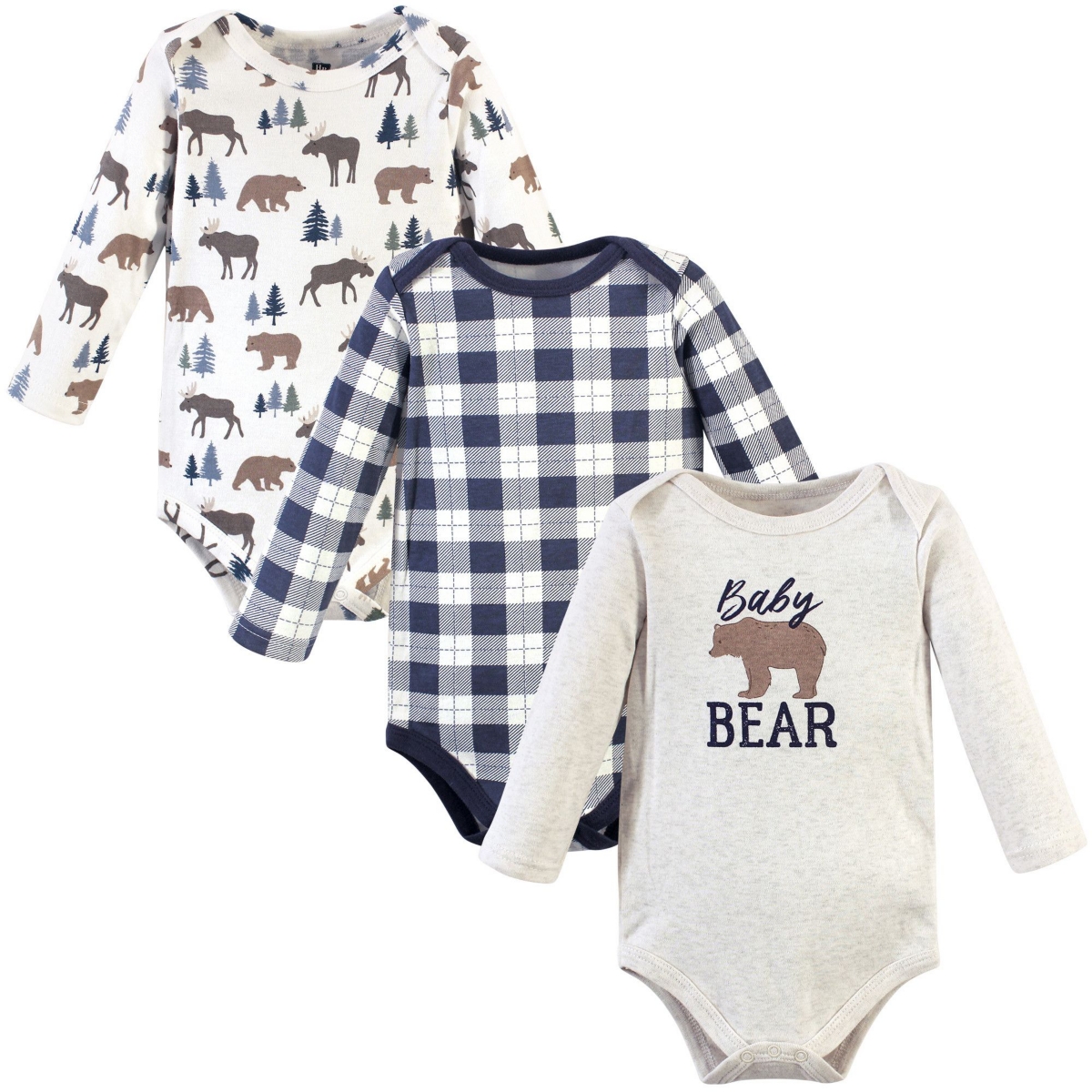 Hudson Baby Baby Boys Cotton Long-Sleeve Bodysuits 3pk, Moose Bear