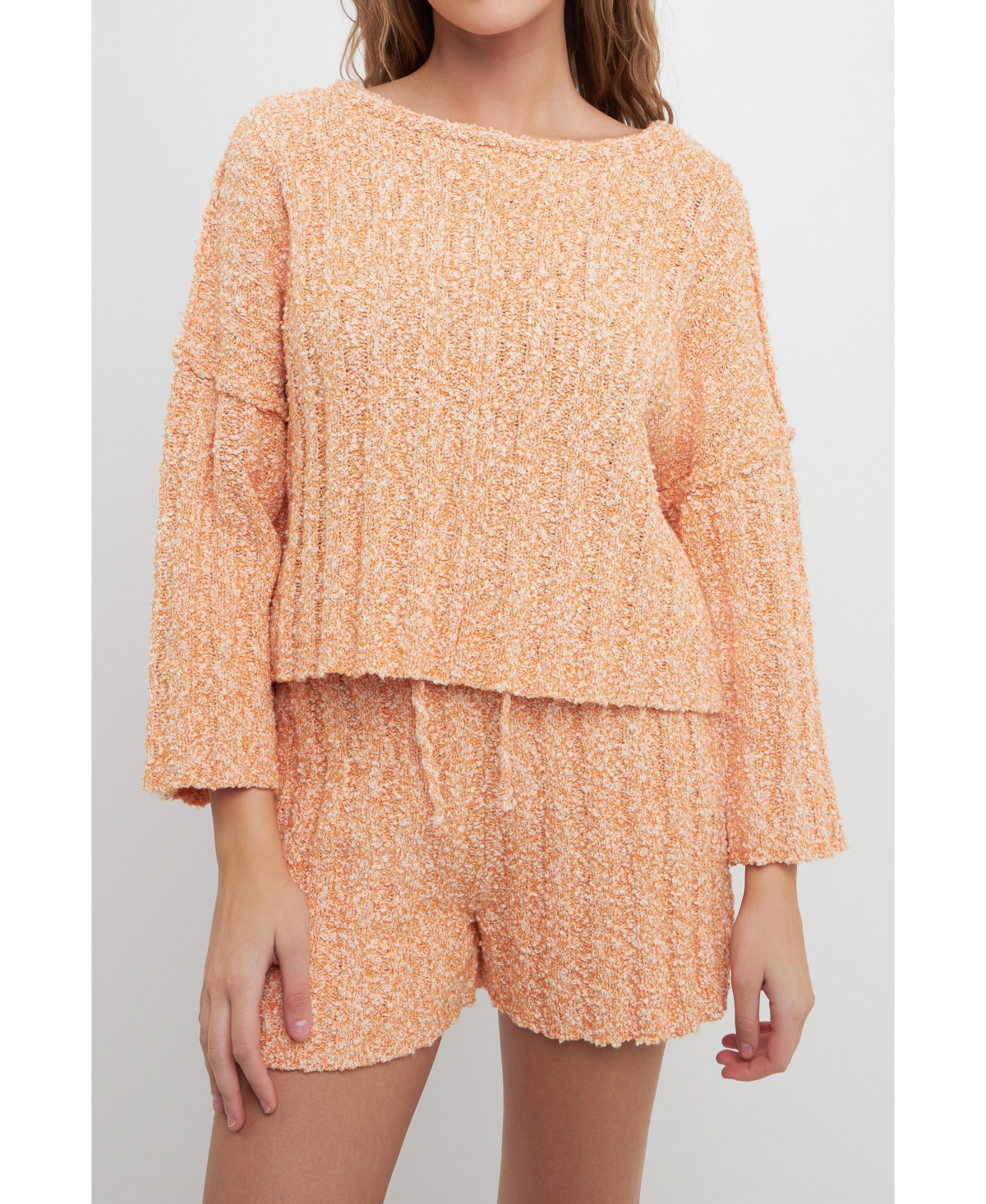 Women's Pullover Ribbed Sweater - Orange