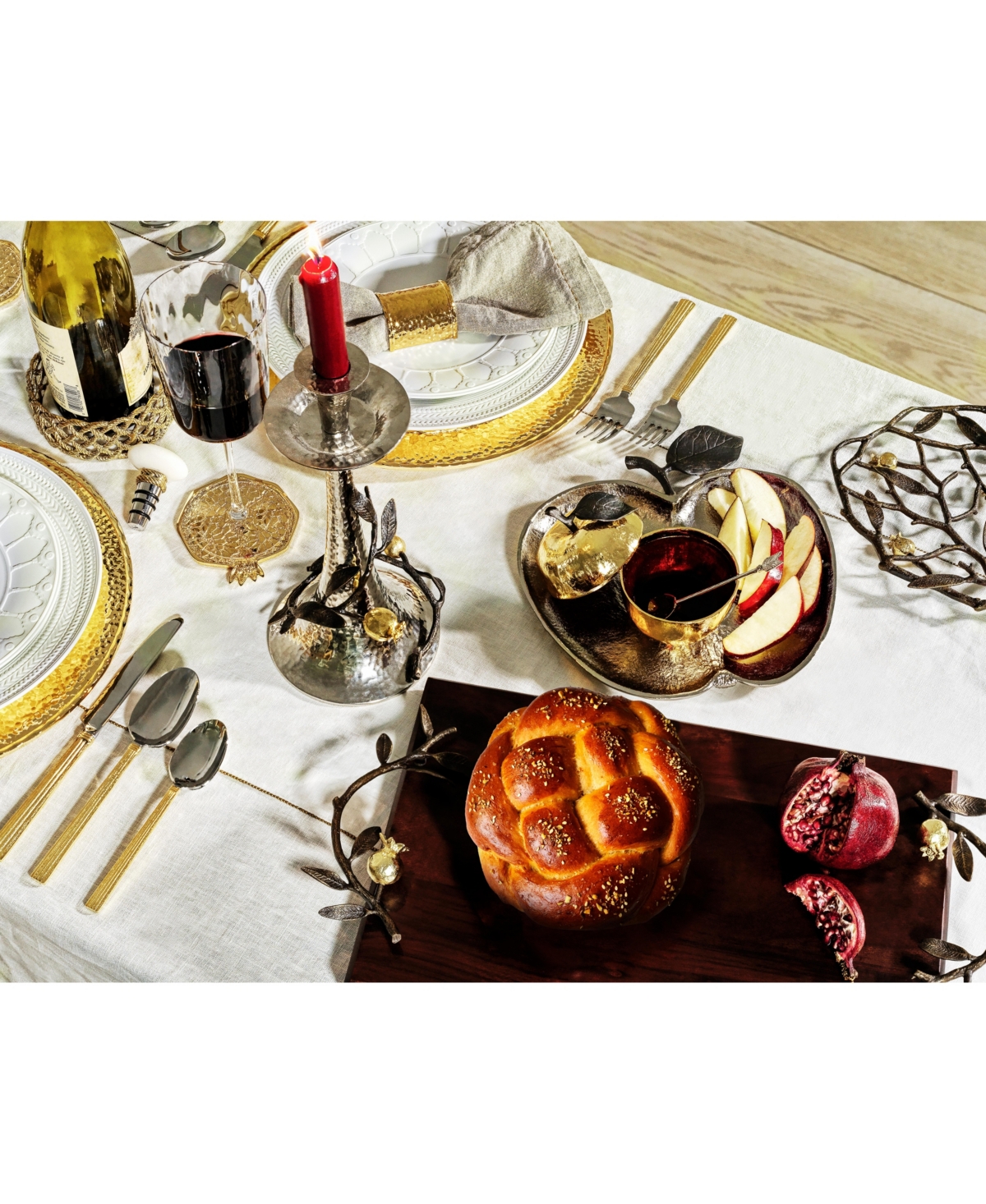 Pomegranate 2 Piece Candleholder Set - Gold- Tone